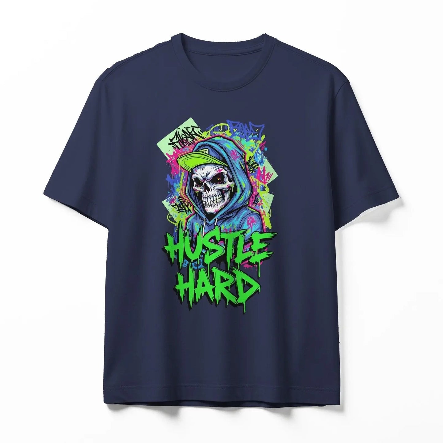 Hustle Hard Skull Graffiti T-Shirt - ZHERVIA