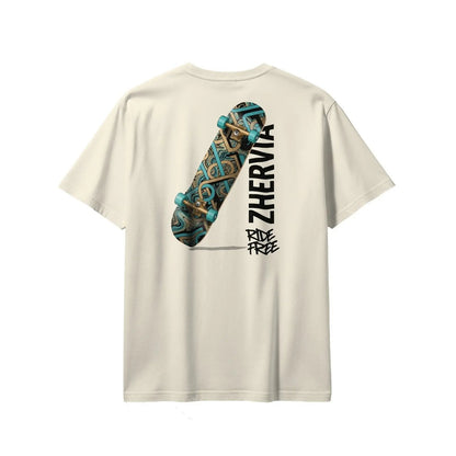 Zhervia Ride Free Skateboard Graphic Oversized T-Shirt – Streetwear Skate Style - ZHERVIA
