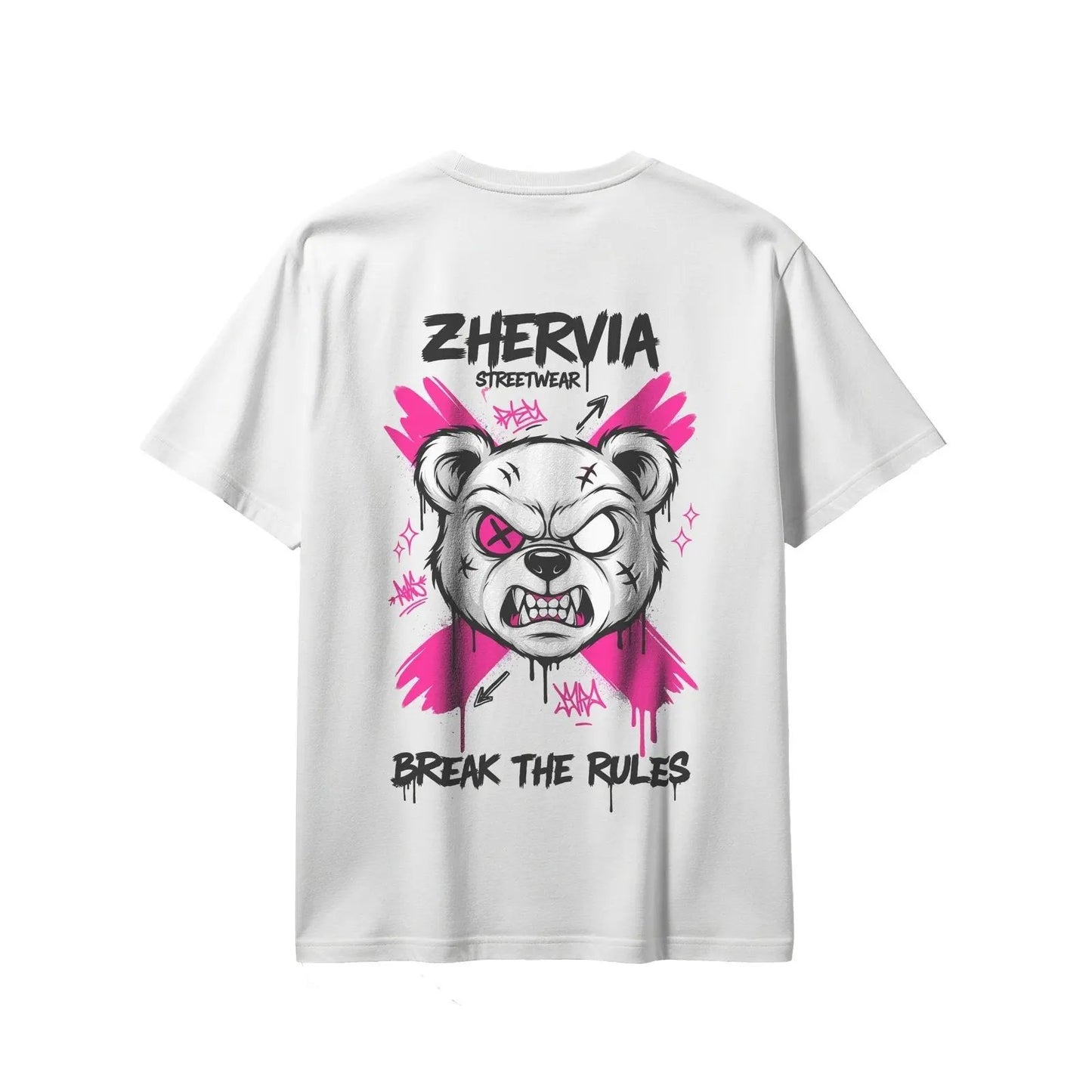 ZHERVIA Women’s Oversized Streetwear Graphic Tee – Angry Bear Print Casual T-Shirt - ZHERVIA